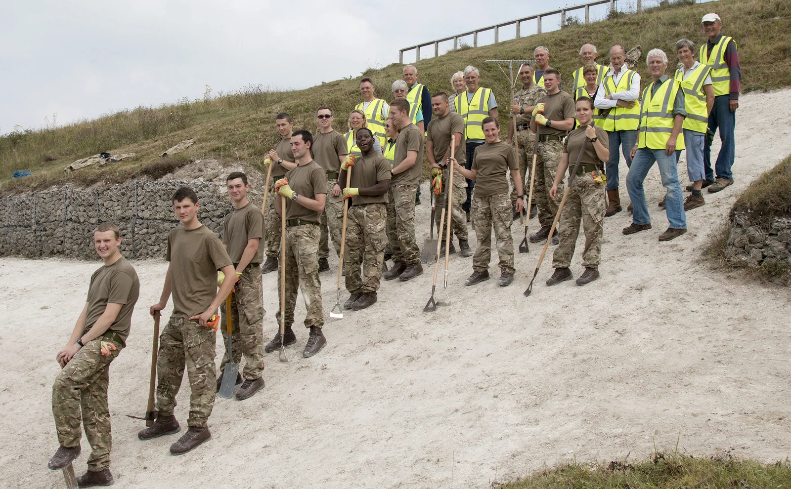 RAF and civilian volunteers after working together to clean Whiteleaf Cross in the Chilterns