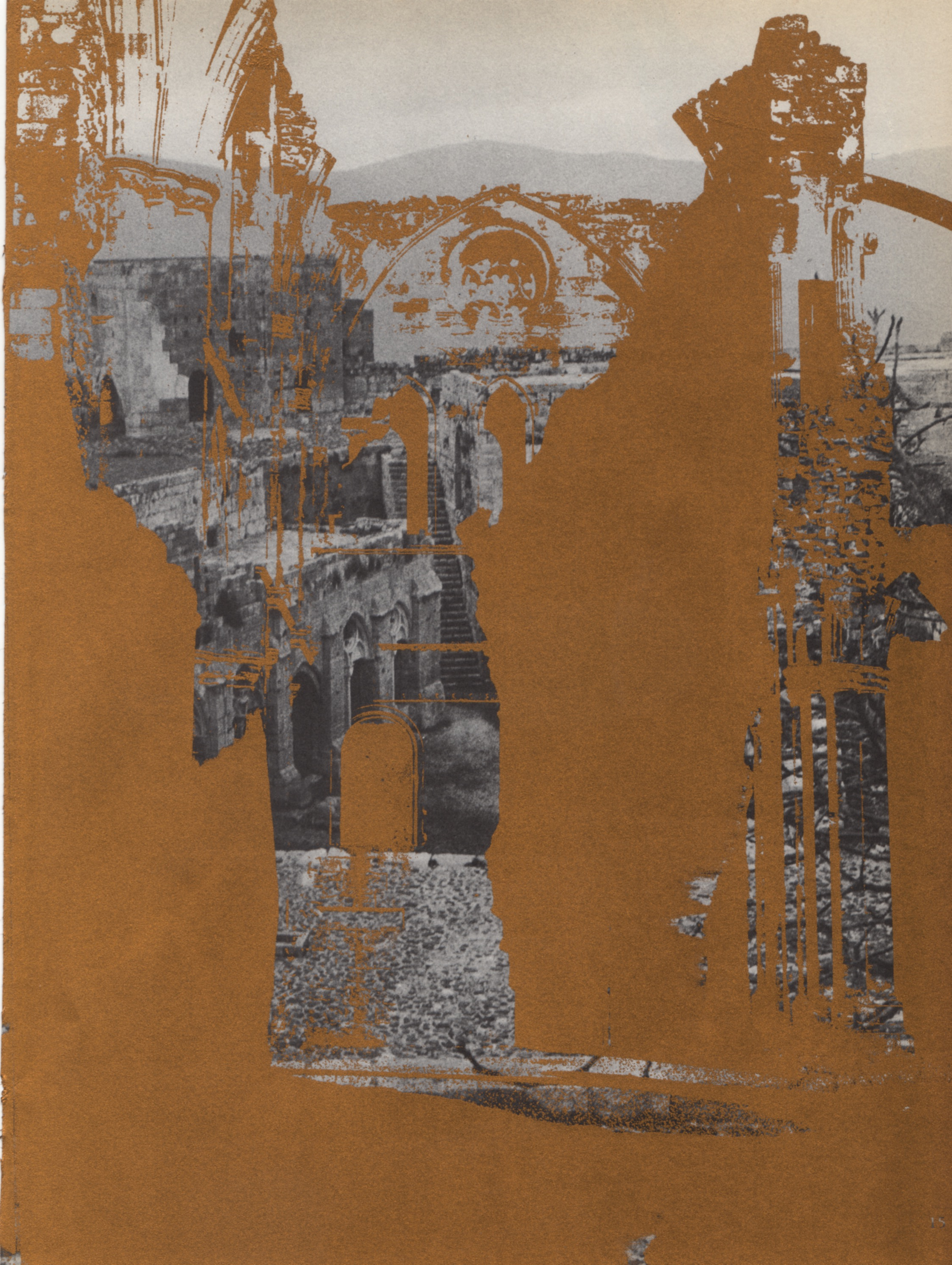   After The pleasure of Ruins 1952/1977 , 2014 Acrylic photo silk-screen on offset print (unique print)&nbsp; 25 x 19 cm 