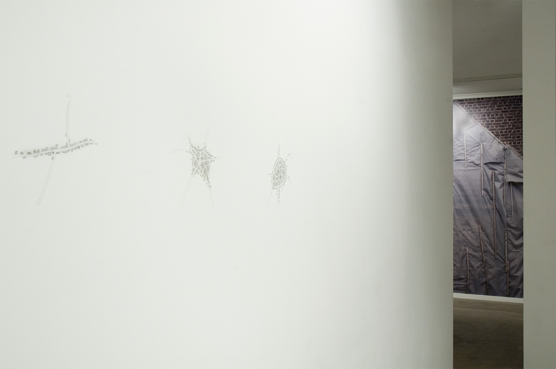    Maps  &nbsp;2009  3 pencil drawings on wall&nbsp; 14 x 20 cm each installation view 