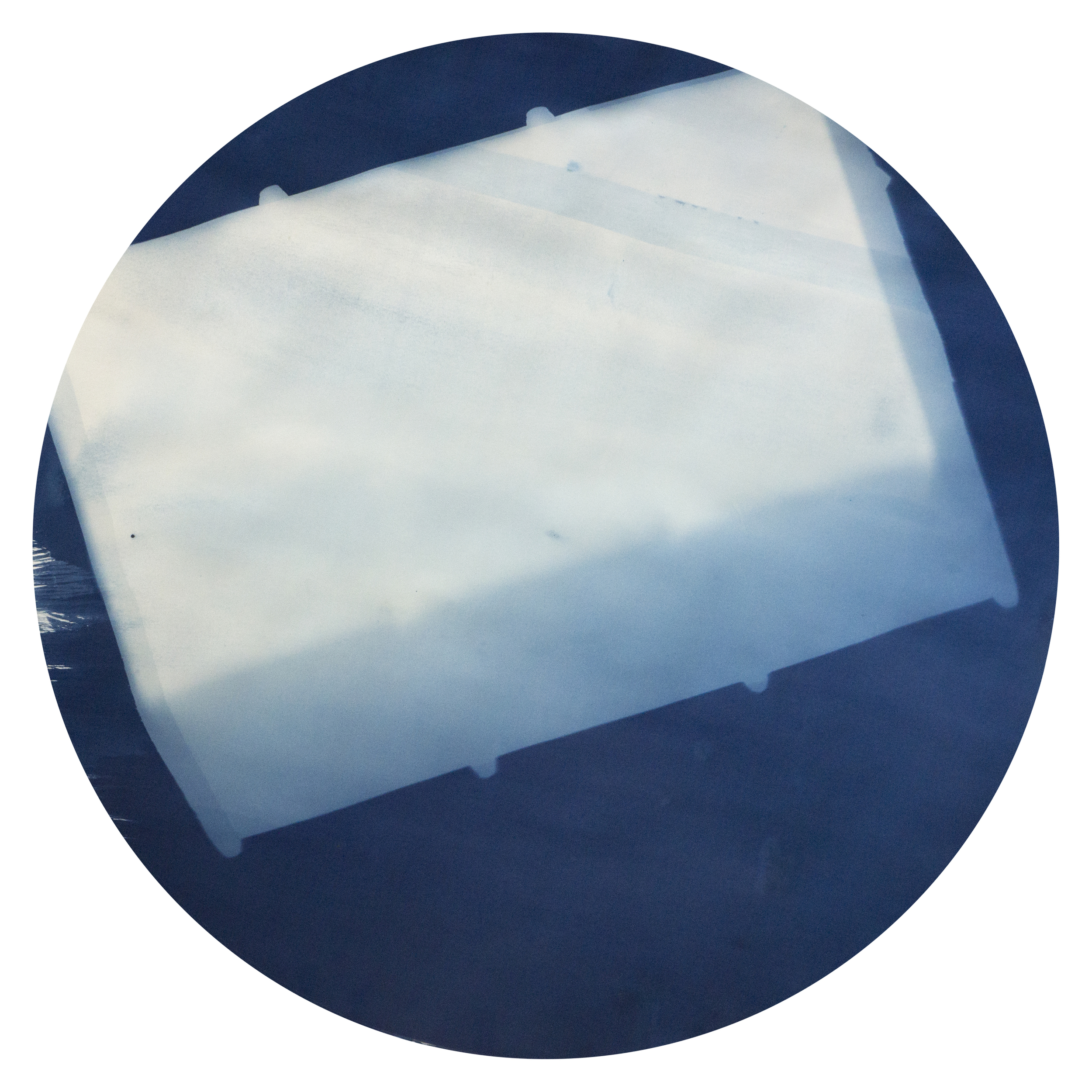 Suitcase 2015, cyanotype print on plywood, 1100mm diameter