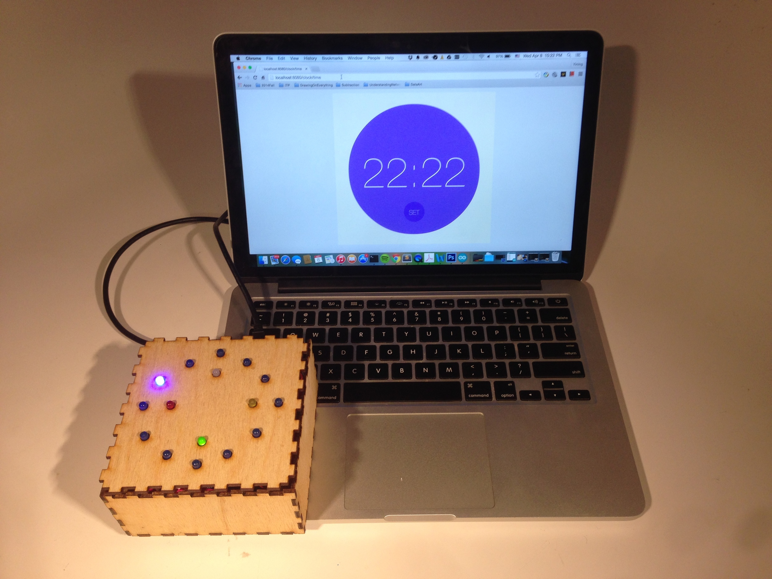 People can view time through both the web interface and the LED alarm. Then people can hit the SET button on the screen.