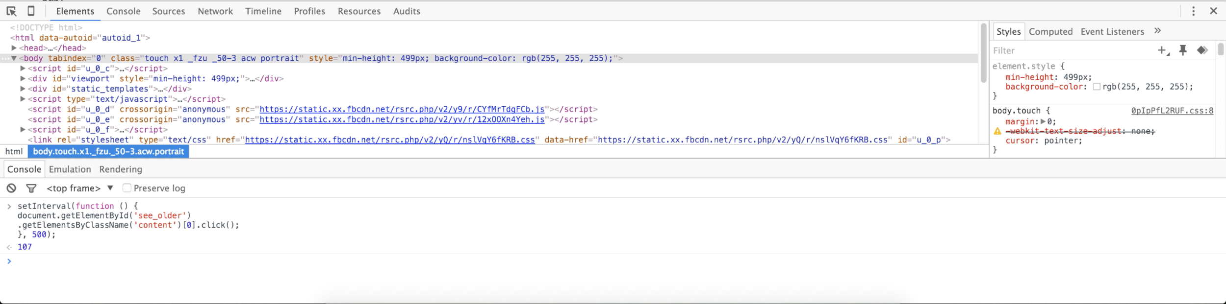 The code I put into the console.