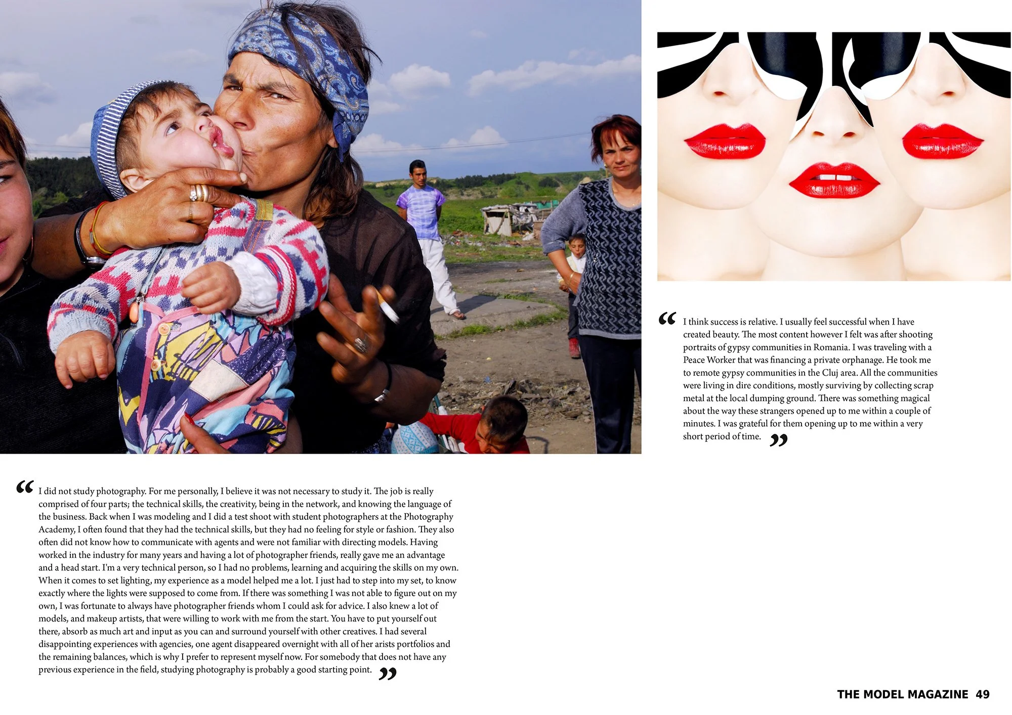 Documentary photography from the 'Sinti of Romania' series by Daniella Hehmann, capturing authentic human moments for her 'Industry Figure' feature. Conceptual beauty photography by Daniella Hehmann, featuring a graphic composition of multiple models