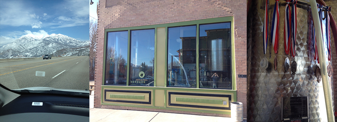 A scene from the road, the Colorado Boy Brewery and Tom's GABF medals.