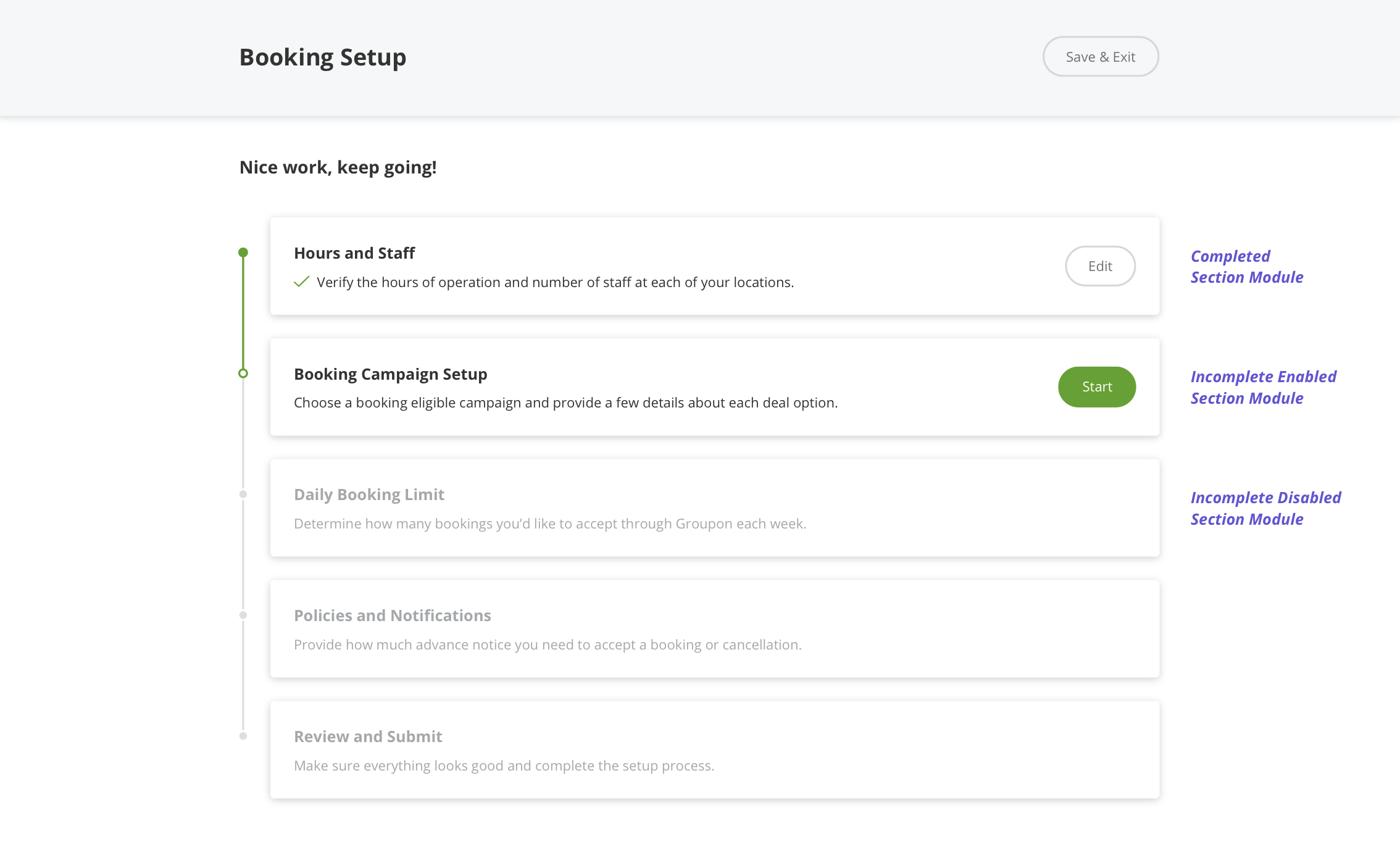 Onboarding flow progress hub