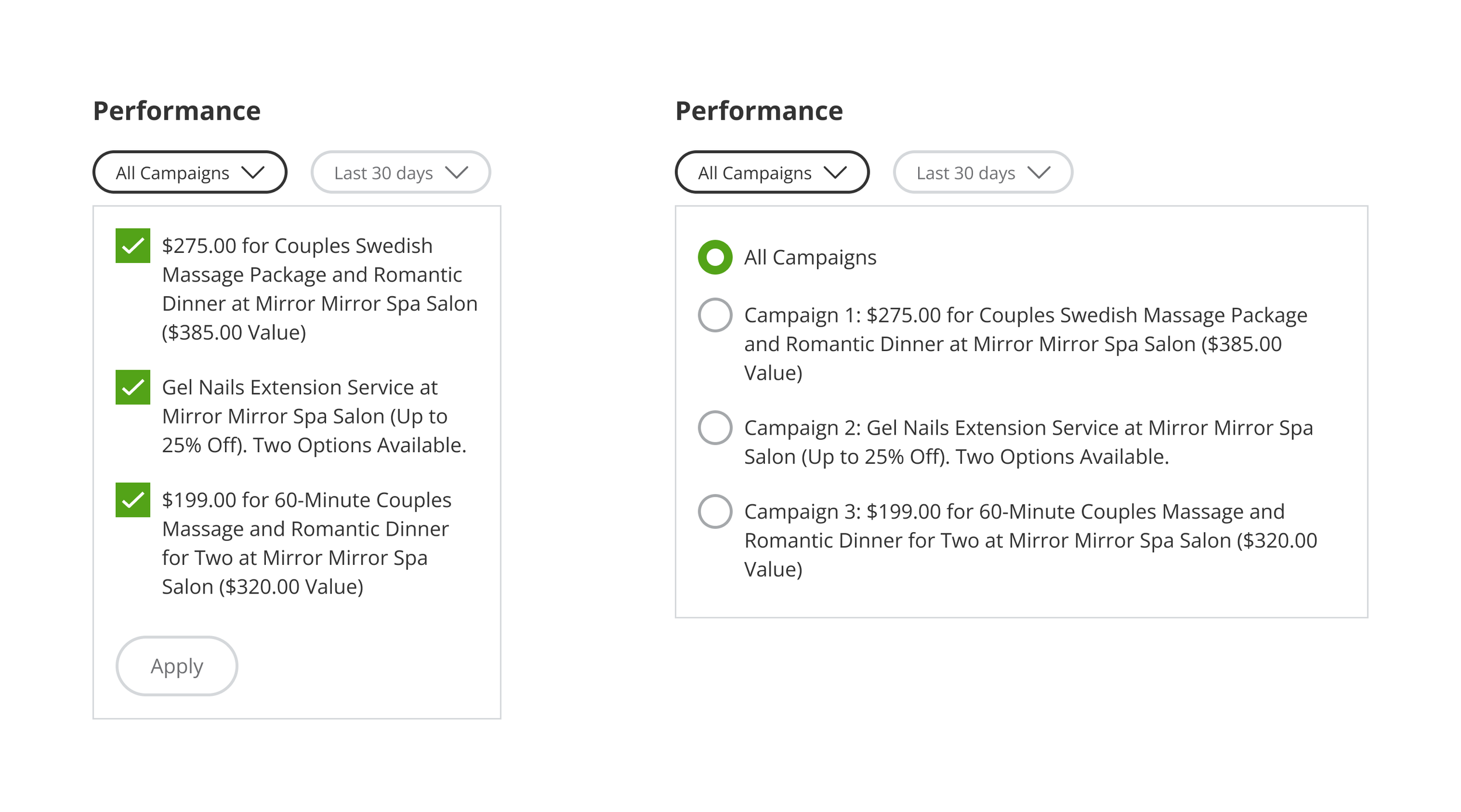 Campaigns filter iteration
