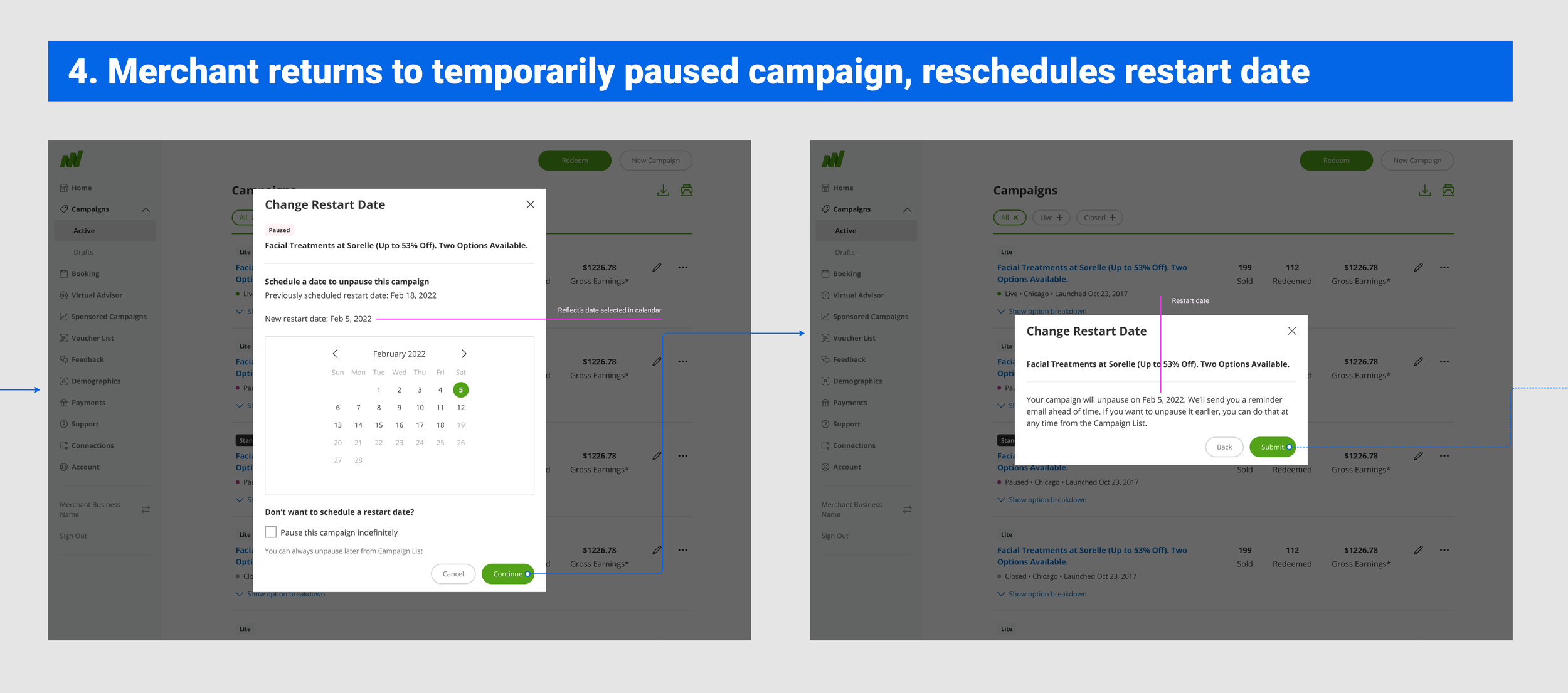 Reschedule flow detail