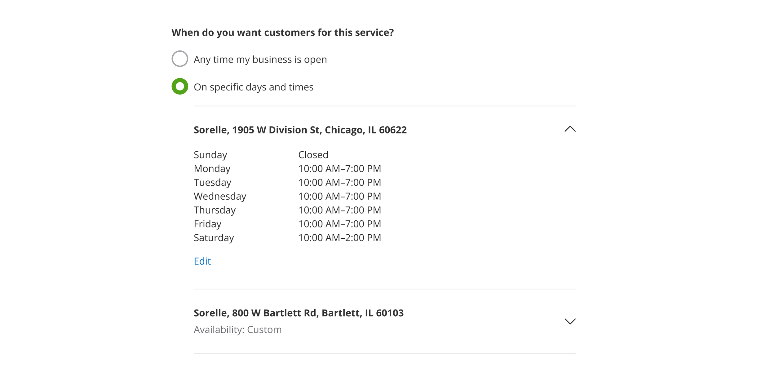 Service availability settings