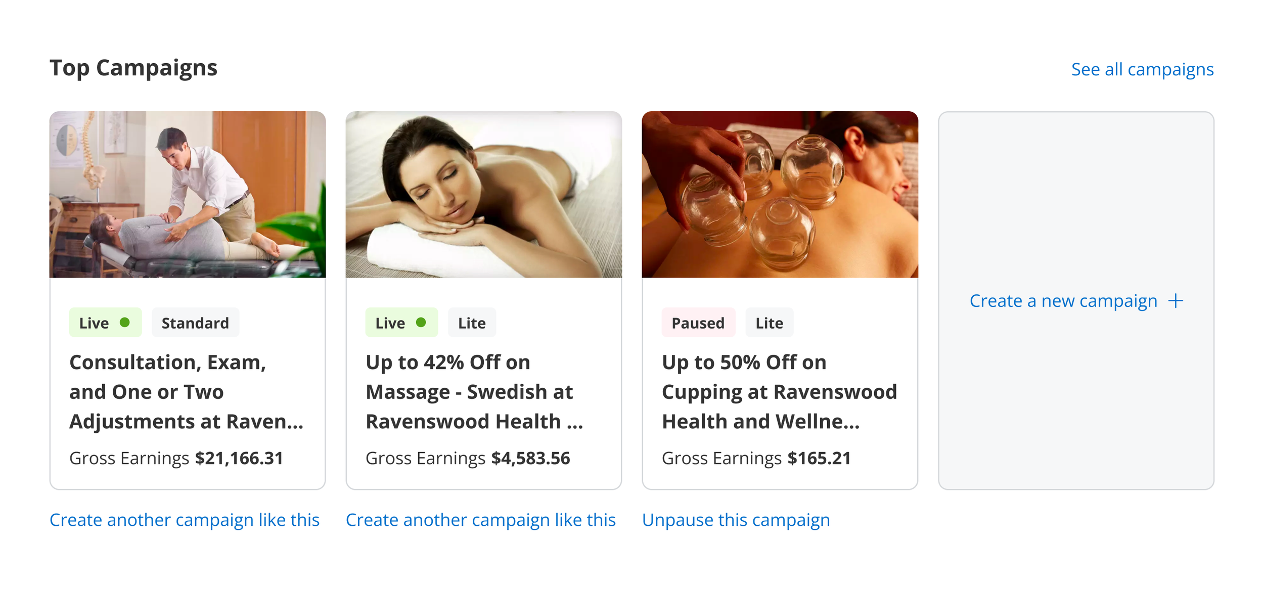 Campaigns card exploration, without images