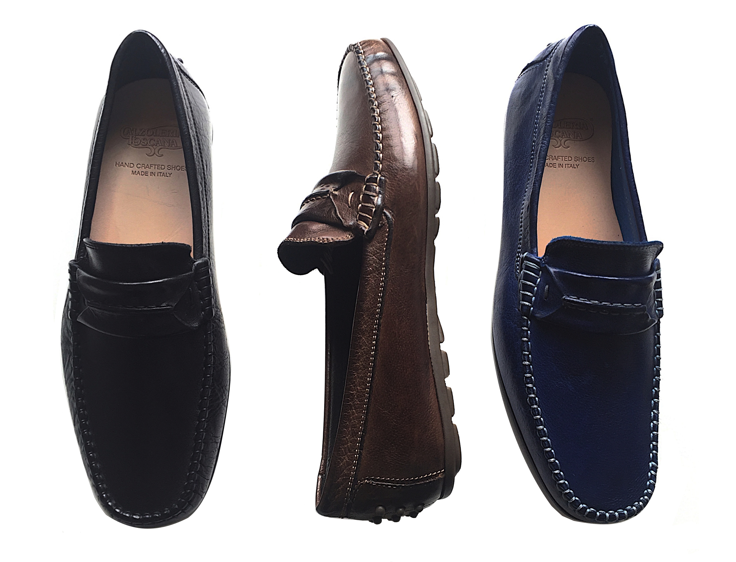 Style # 3905: Black, Moor, Indigo Blue Dip-Dyed Buffcalf Slip on feat. rubber bottom Sizes available: 8 to 14, full sizes only