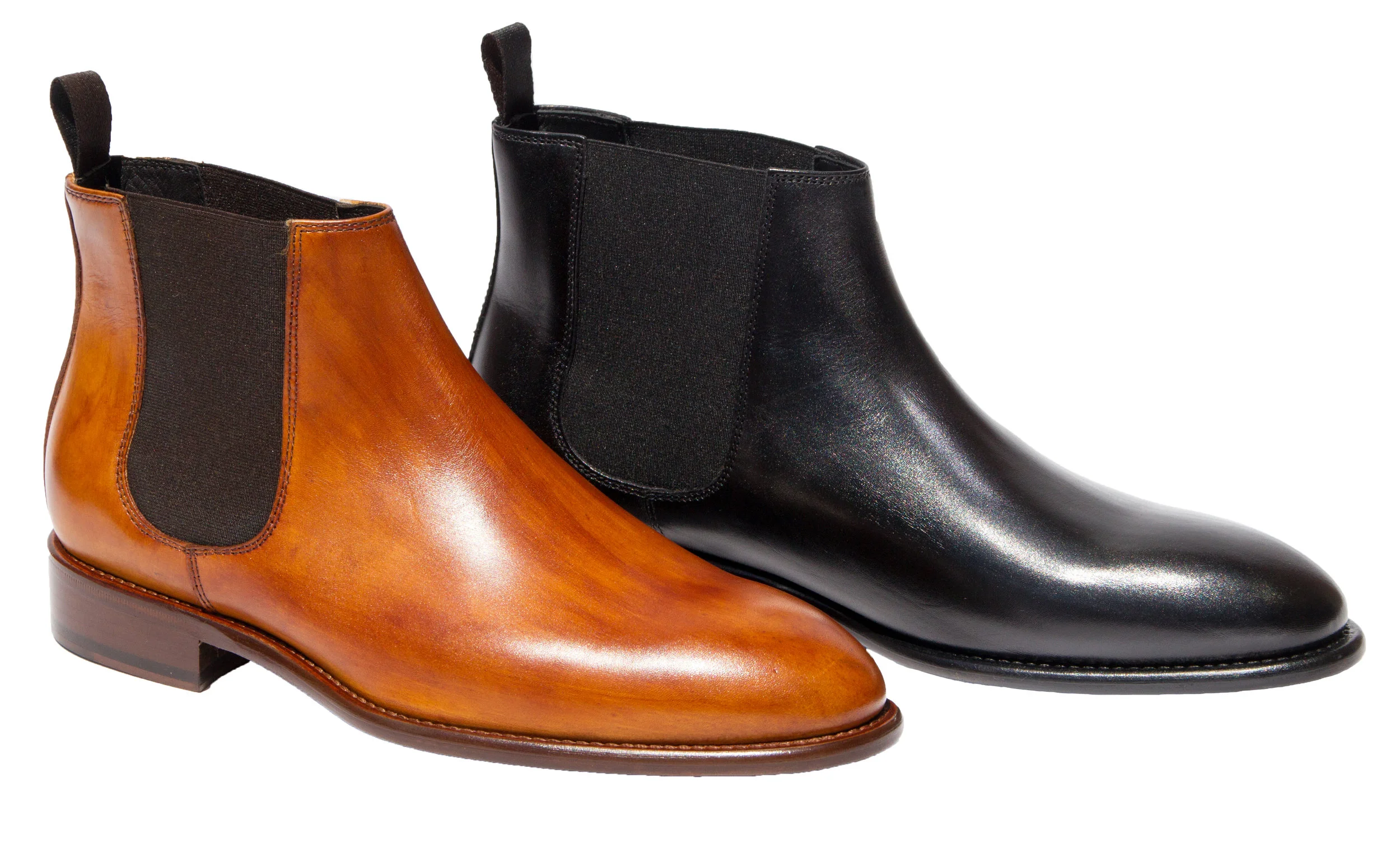 Style # 1396: Caramel, Black Cayenne Calf Artisan Handpainted Chelsea Boot Sizes available: 41 to 47 EU, including half sizes