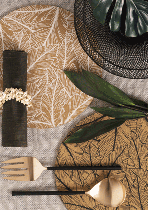 TROPICAL LEAF - cork placemat in black and white 