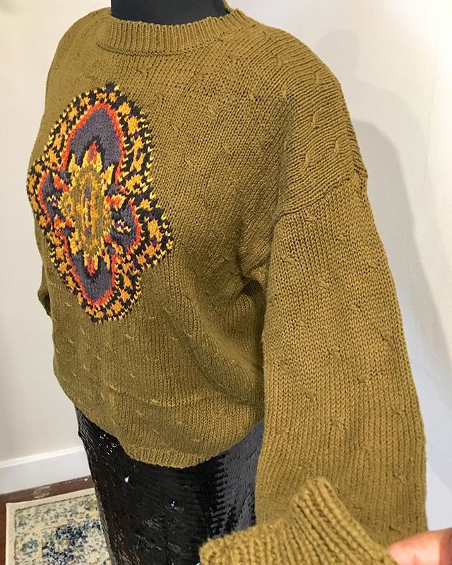 NOW AVAILABLE: Vintage Caren Charles Collection Knit Sweater, Size M. $18. Perfect fall sweater! Olive Green with multicolor design sweater, this sweater is perfect for the season! Vintage/retro sweater in good condition. Great look at a great price!