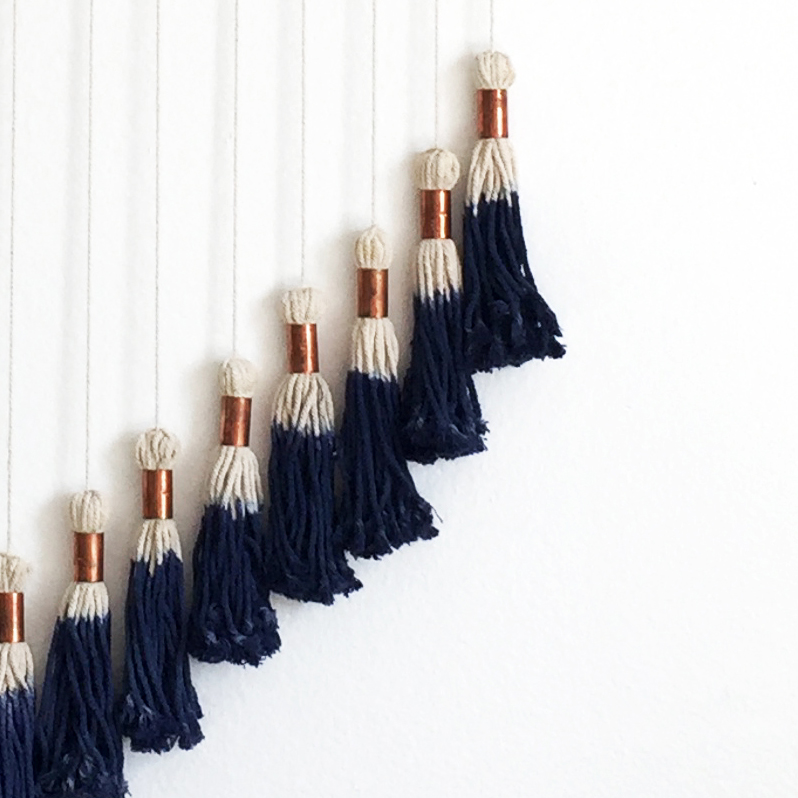 QLT STUDIO | Indigo macrame tassel wall hanging