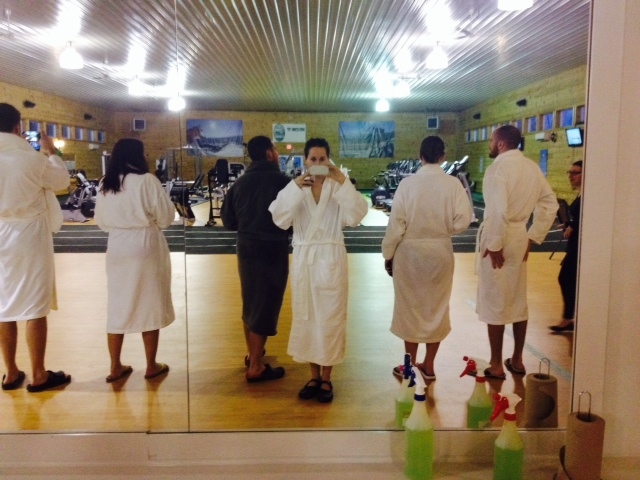 Going on a tour in our bathrobes!