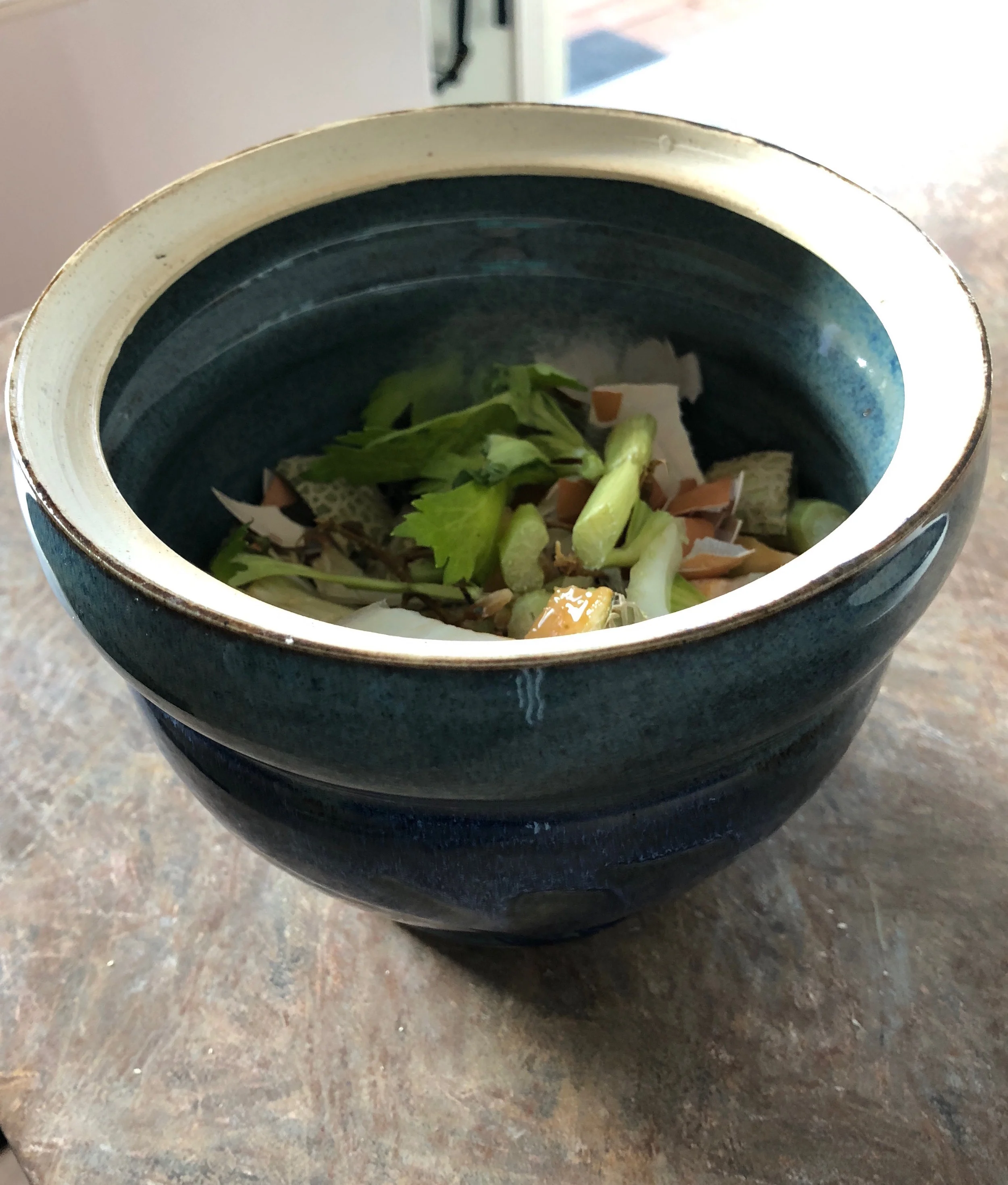 My counter compost container (it has an air tight lid)