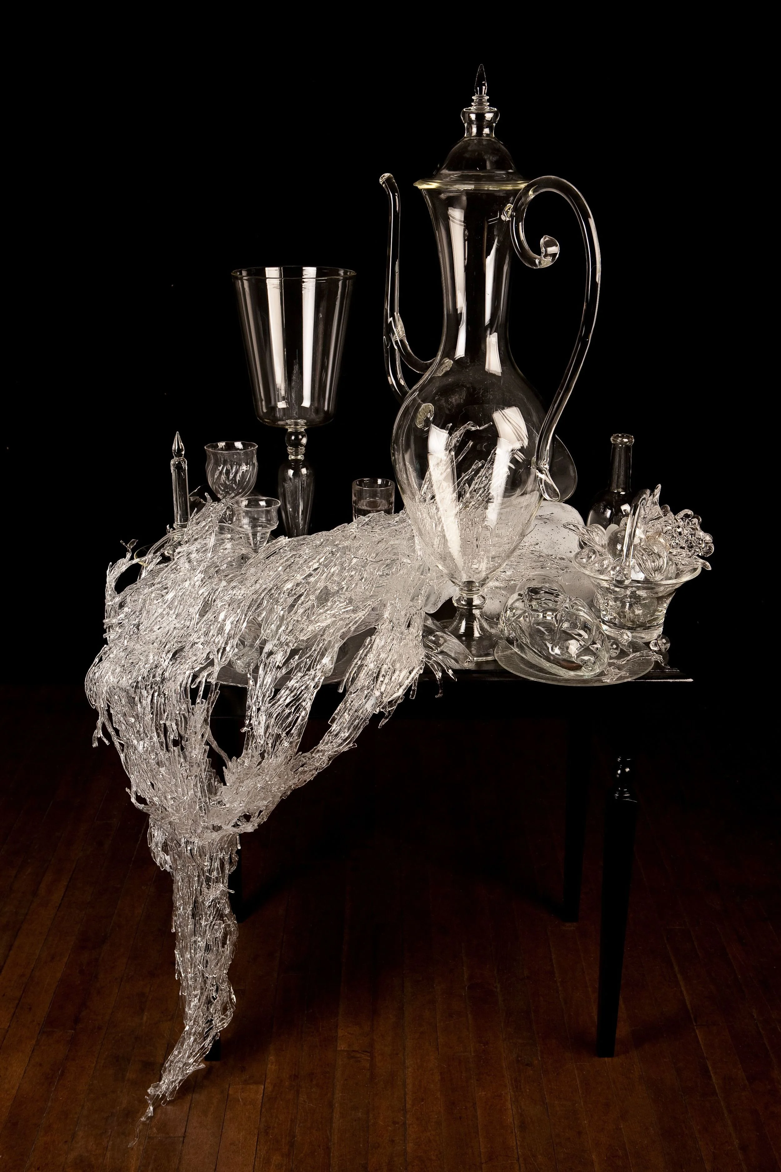 Pitcher with Vine , 2011, 63” x 44” x 30”, glass, wood, paint, adhesive, photo credit: Robb Quinn