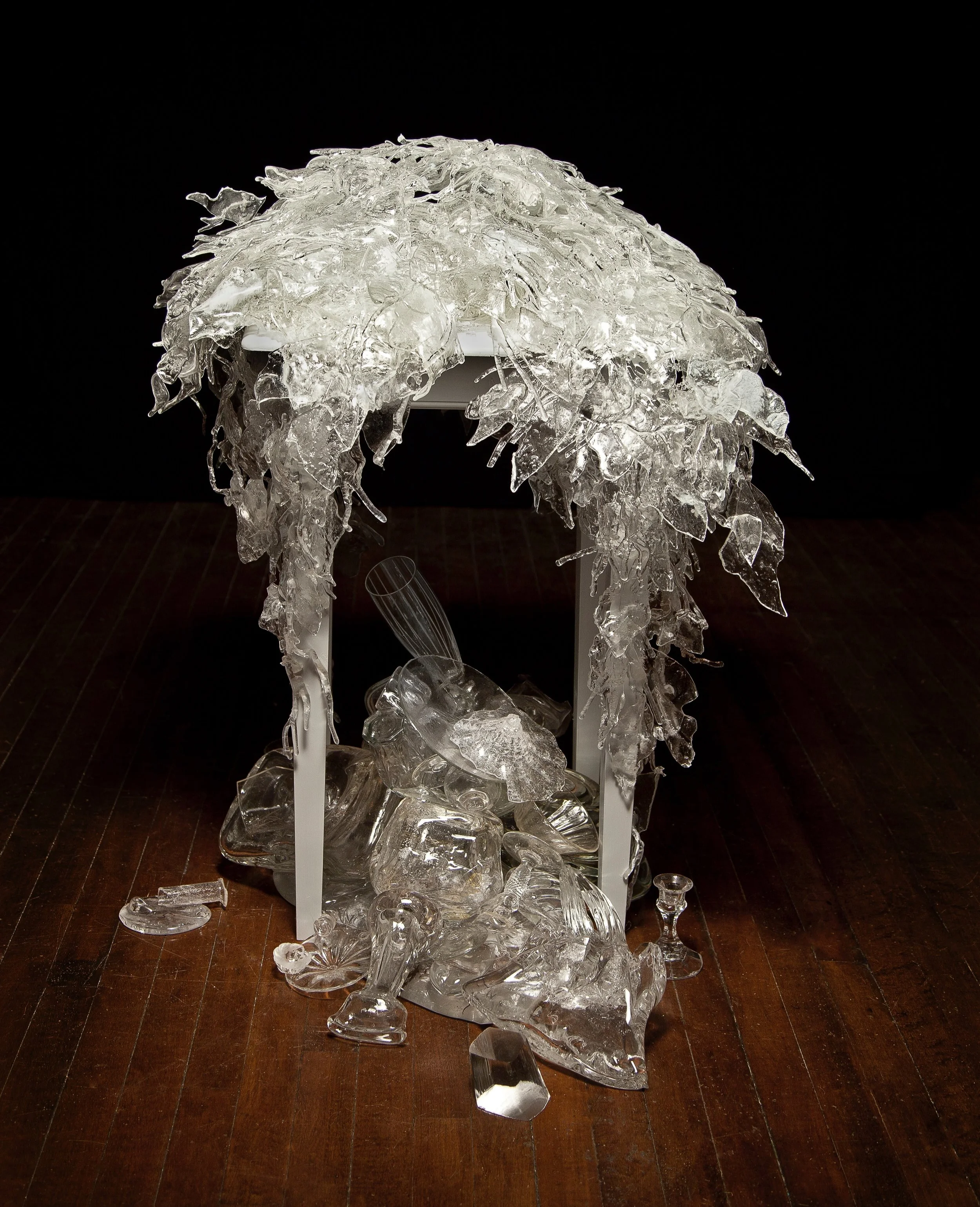 Overcome, 2016, 42" x 38" x 40", glass, wood, paint, adhesive