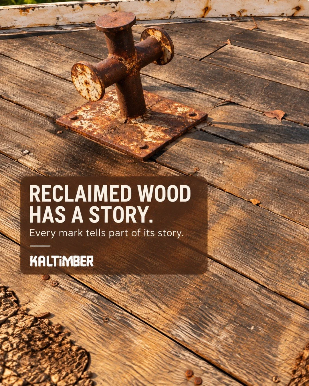 EVERY MARK HAS A STORY.

Old nails. Deep cracks. Weathered surfaces. Holes, fixings and layers of age.

These are the details you find in reclaimed timber &mdash; physical traces of what the wood has been through before it reaches Kaltimber.

Some pi