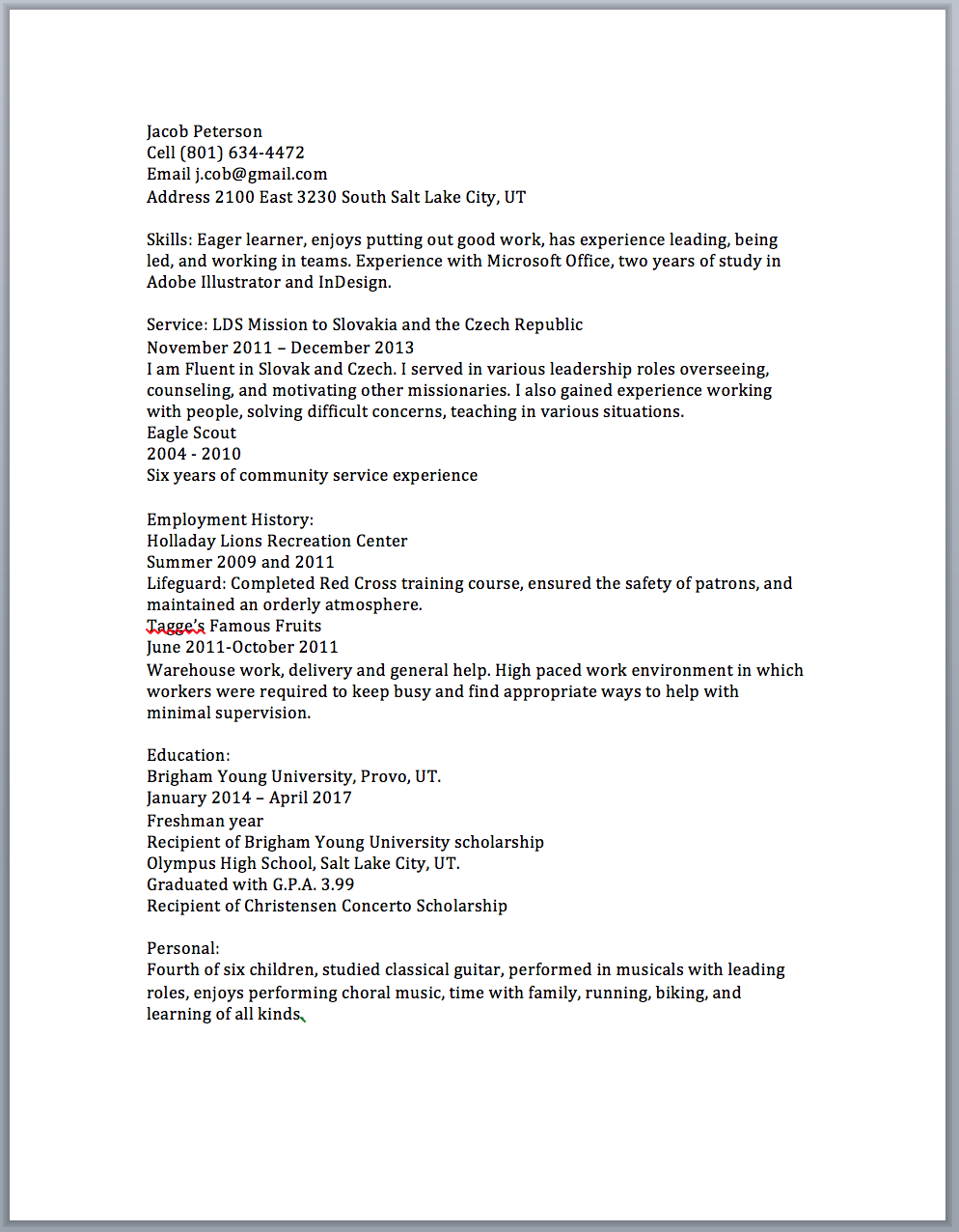 I made the entire text one point size smaller (12-11) to fit it on one page. Easy!