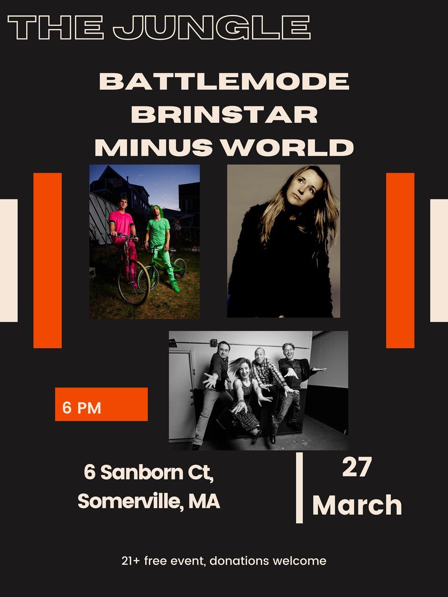 Excited to be playing the Jungle, Monday March 27th!  With Battlemode and Brinstar!  21+ / Doors 6 PM / Free