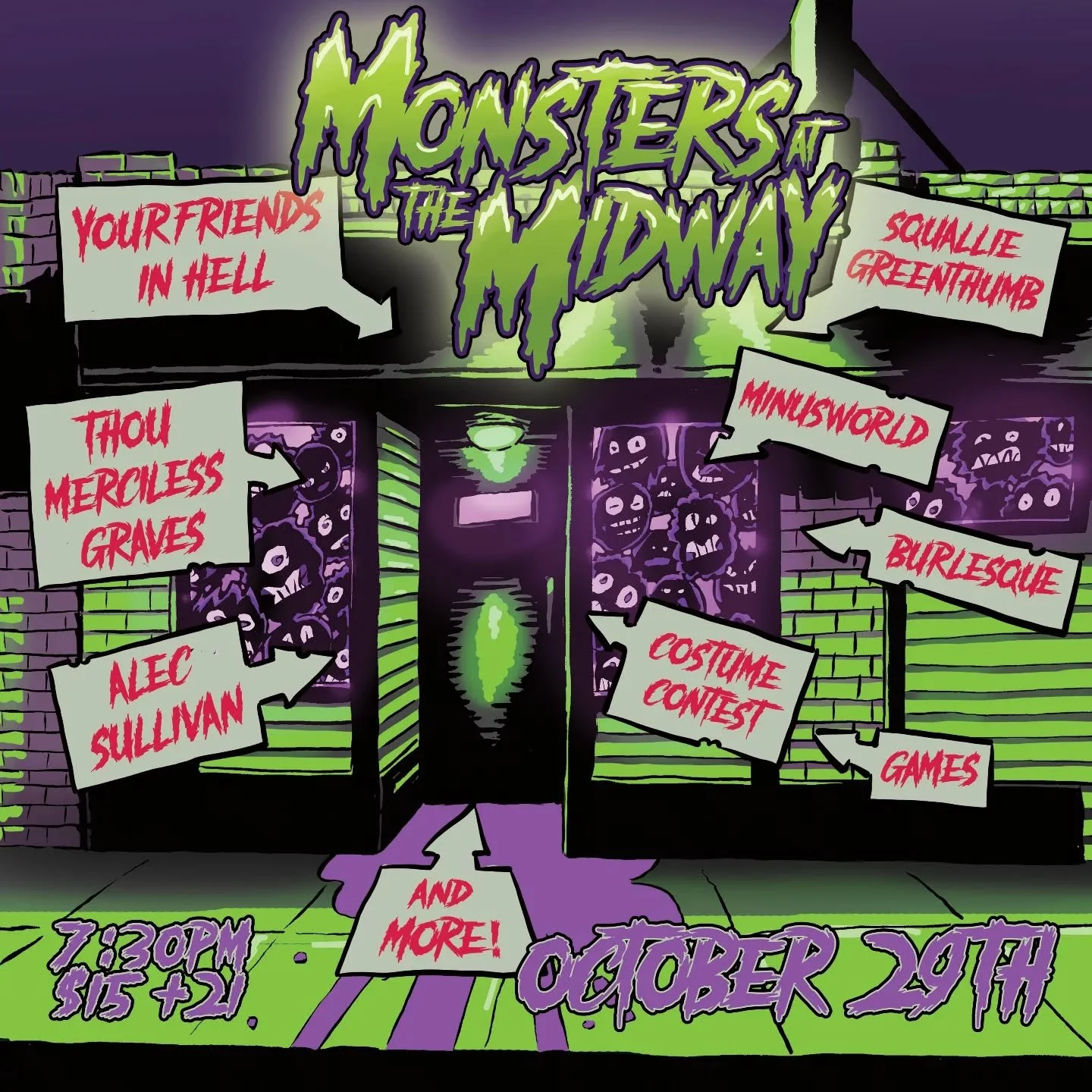 Playing MONSTERS OF THE MIDWAY again this year with @yourfriendsinhell 
 ! Wednesday, October 29th 7:30 $15 21+ at the Midway Cafe. Games! Costume contest! Burlesque! 🎉
