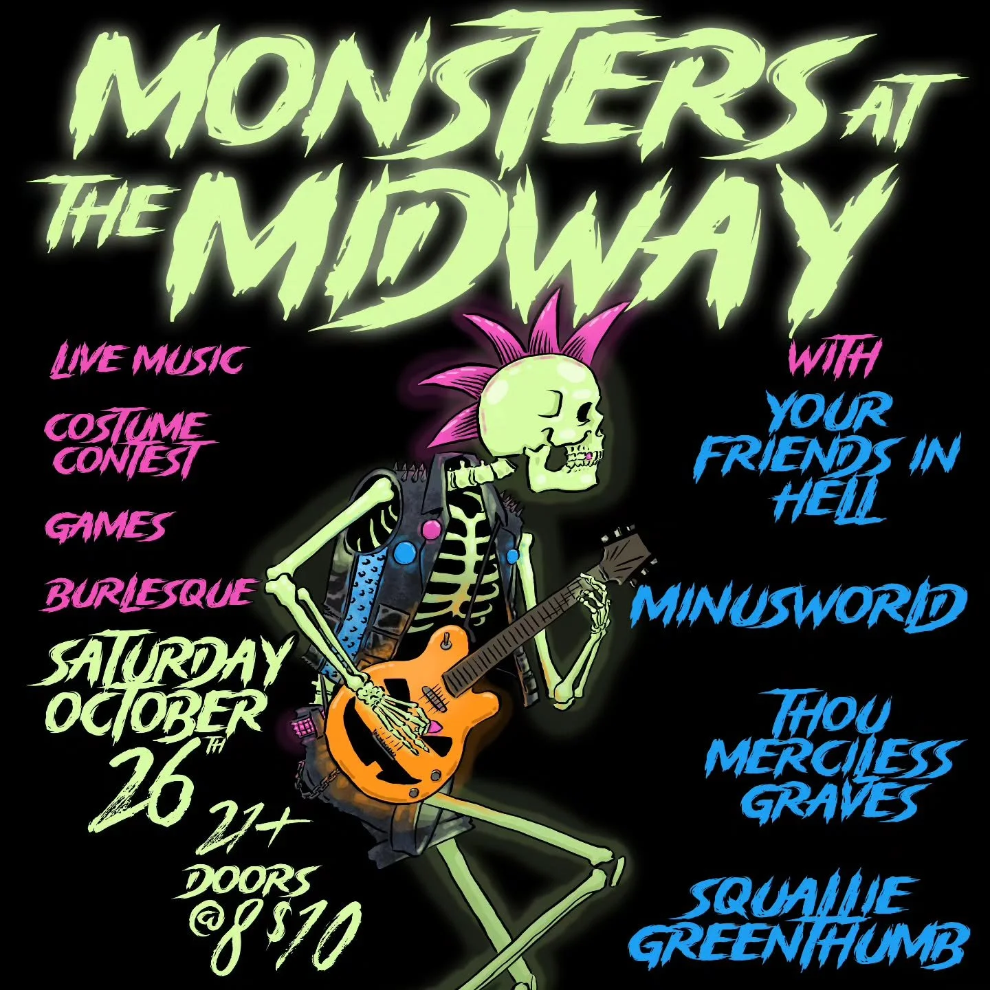 Mark your spooky season calendars now and get your creepy couture ready for the third annual #monstersatthemidway at @themidwaycafejp ! There will be games, burlesque, storytelling, and fabulous performances by @yourfriendsinhell @squallpsycho420 and