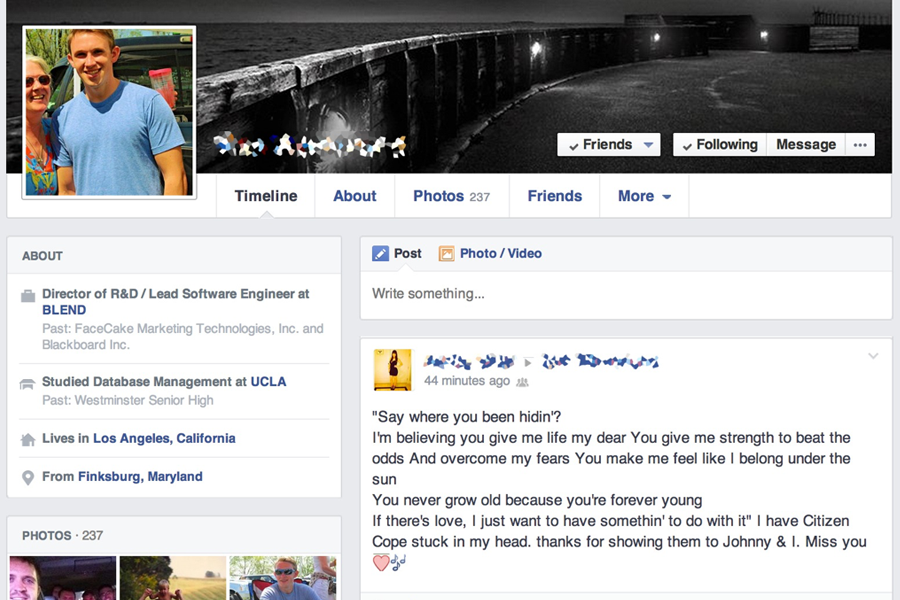  My friend's facebook page after his death - a popular memorial forum, but inadequate and inappropriate for most users 