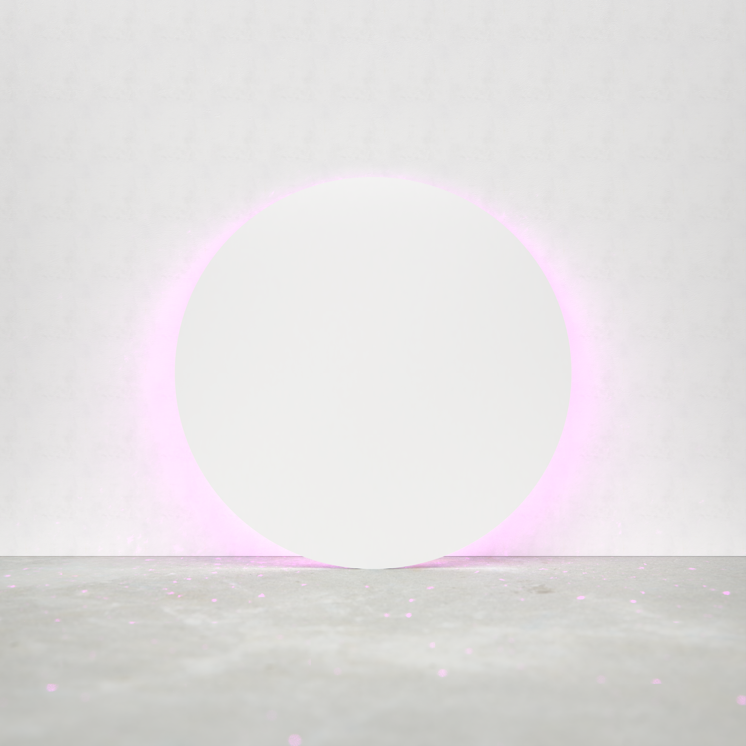 A simple white disk leaning against a wall. A white light source bounces of the wall and the brightly painted back of the disk. A visual echo emerges.