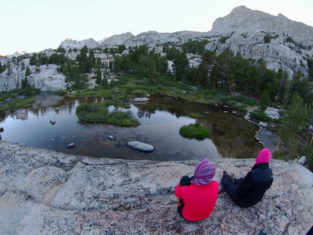 The back view from our camp site. The main trail crosses the river using the rock path crossing