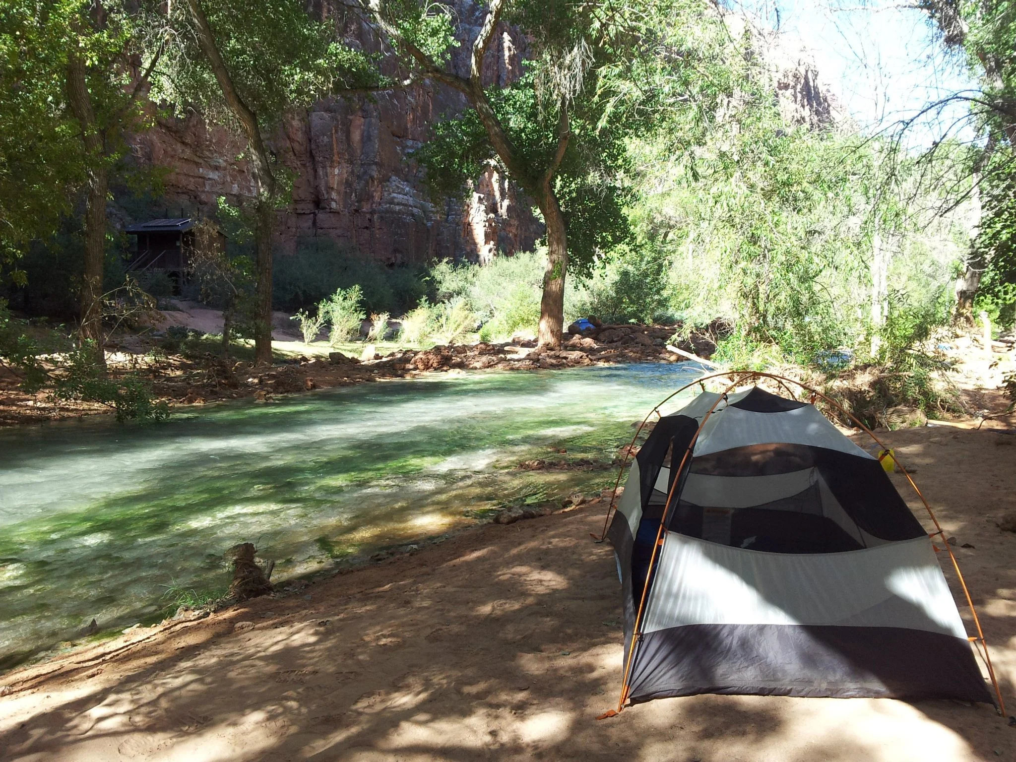 Our second night's camp spot right by one of the turquoise rivers that flow through the campgrounds