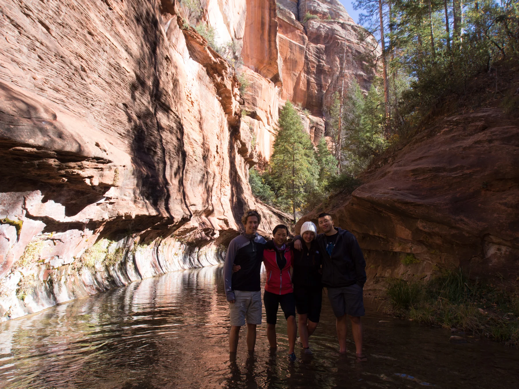 Self timer. You can't tell, but we are all grimacing in pain from the icy water