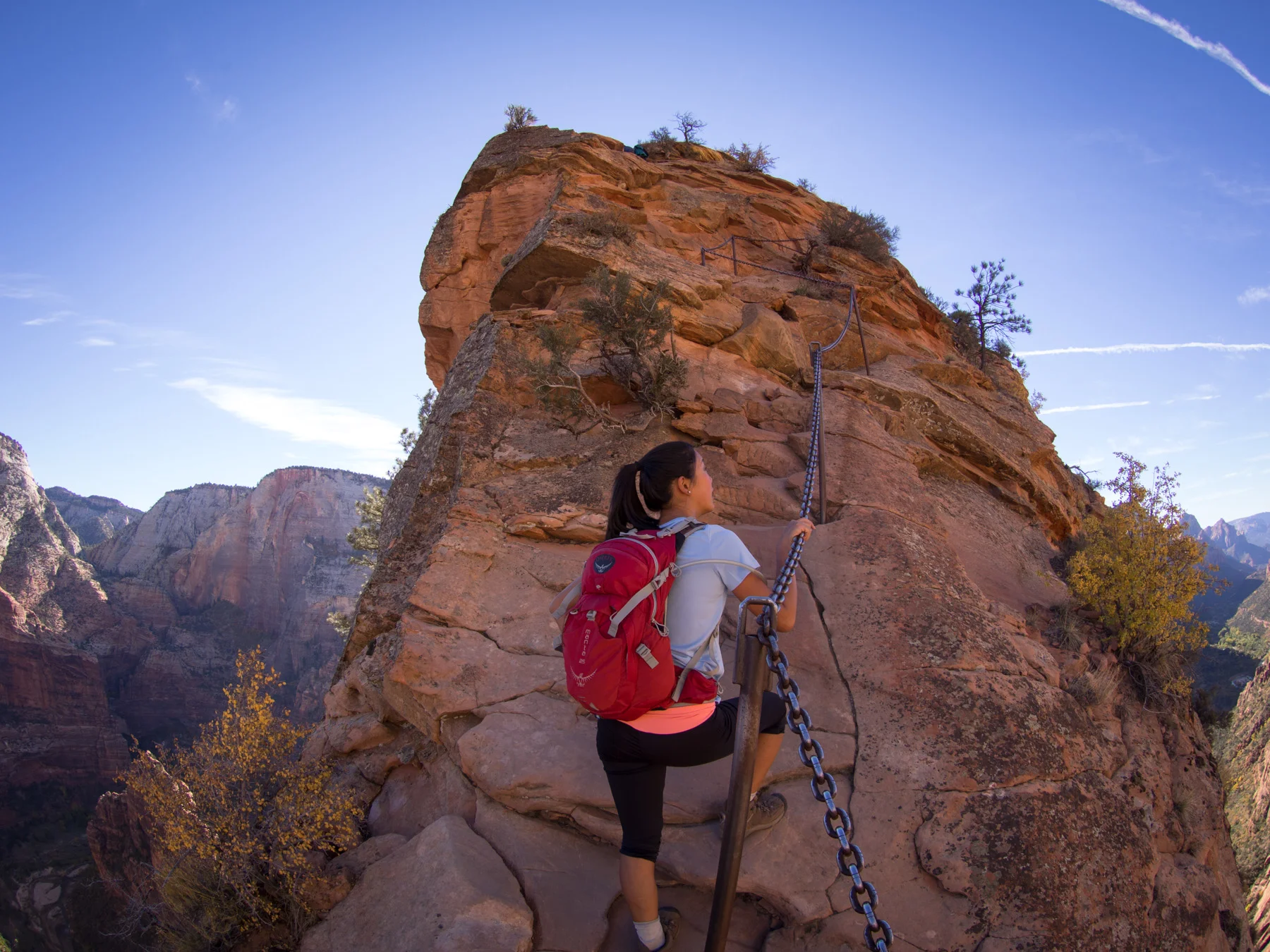 You can get an idea of what the trail is like , this photo really shows the the winding chains leading up the rock