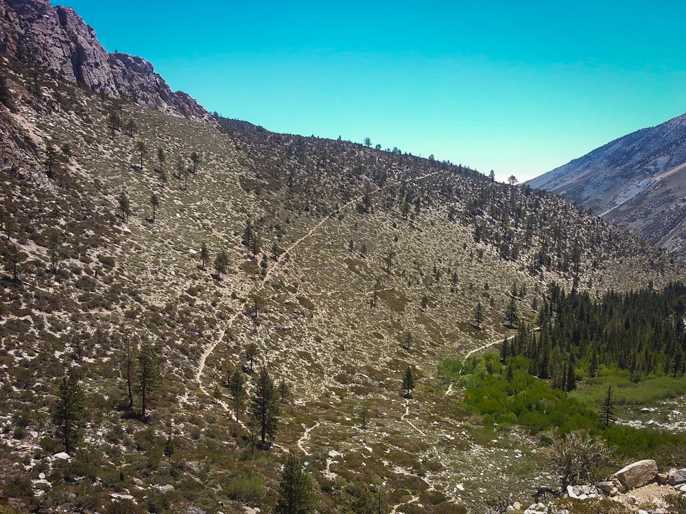 A view of where upper and lower trail meet and where the Baker trail heads up over the ridge