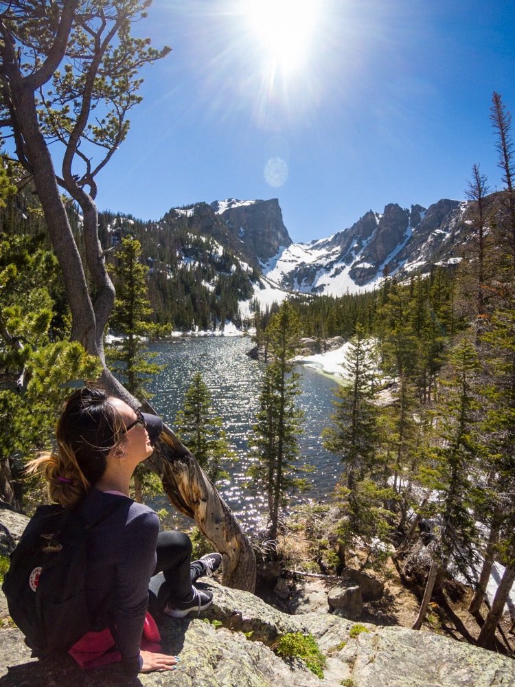 Warming up on a patch of rocks above the lake