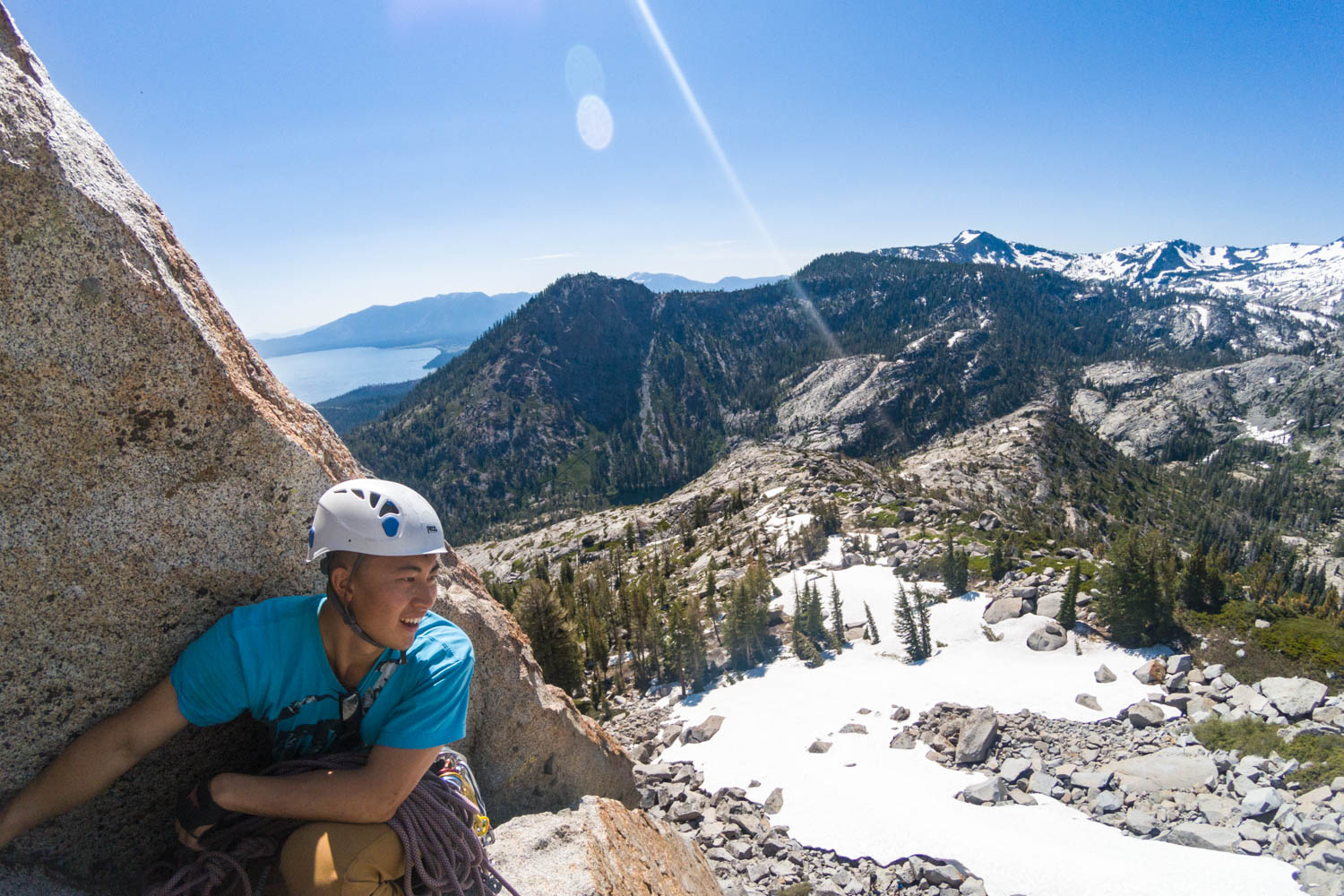 Looking over the edge after finishing the first pitch