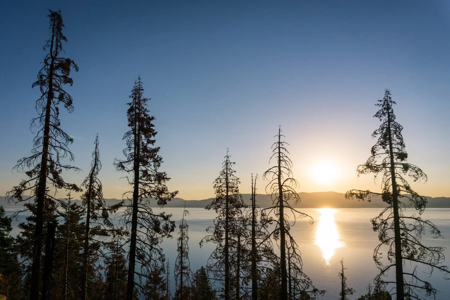 The rising sun over Lake Tahoe