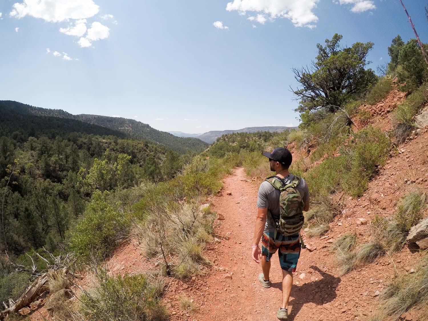 Heading down into the canyon on the exposed trail