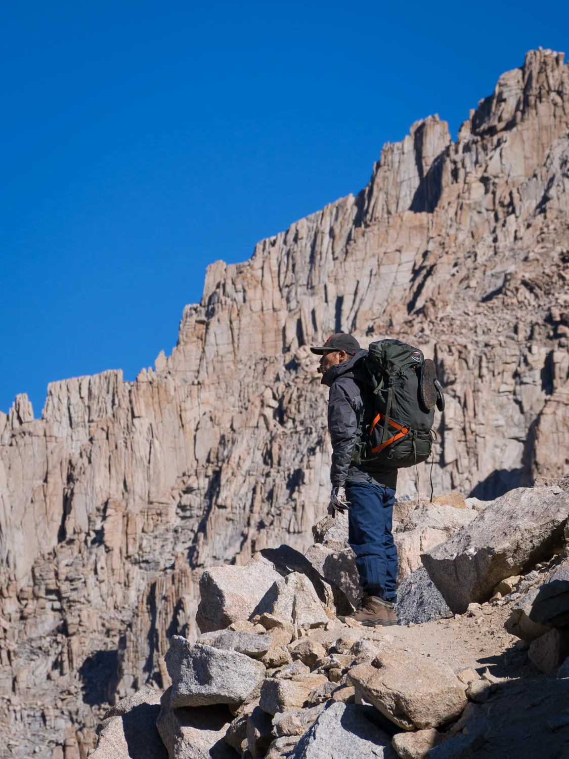 Resting at a switchback while climbing up the backside of Mt. Whitney