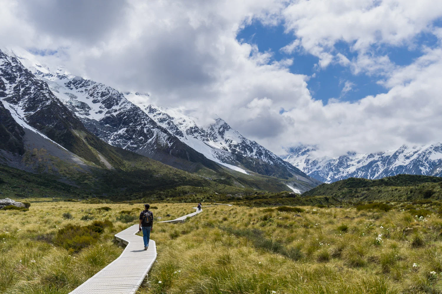 Heading up the iconic Hooker Valley boardwalk