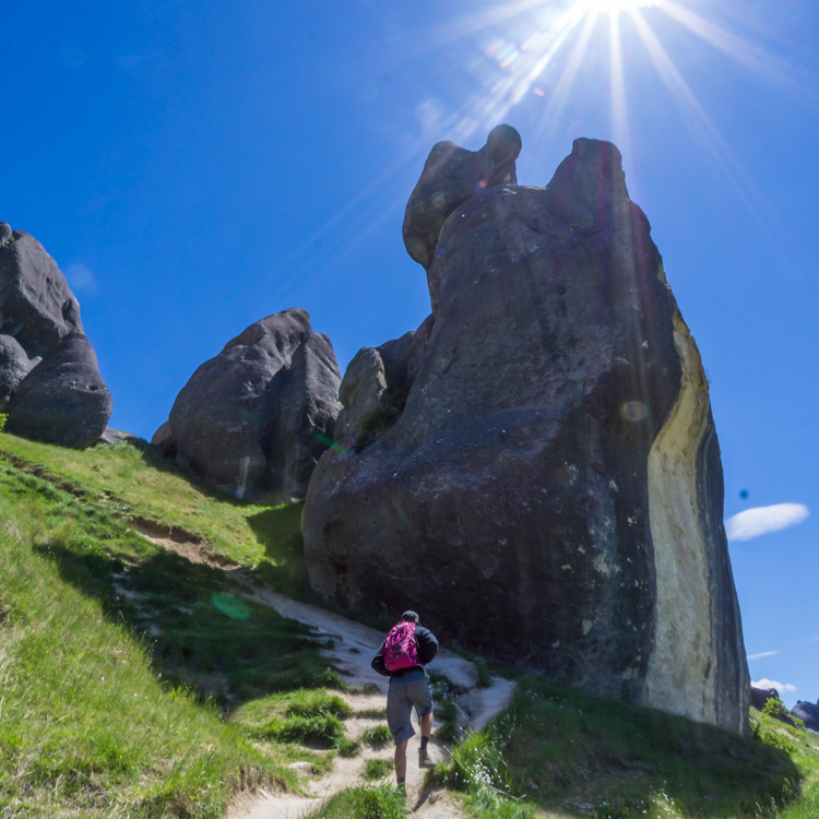 Exploring the limestone boulders of Castle Hill on south island