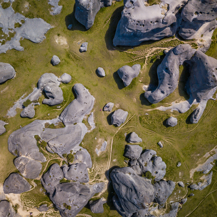 Aerial view of the boulders at Castle Hill