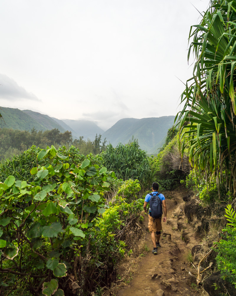 hiking down into pololu valley