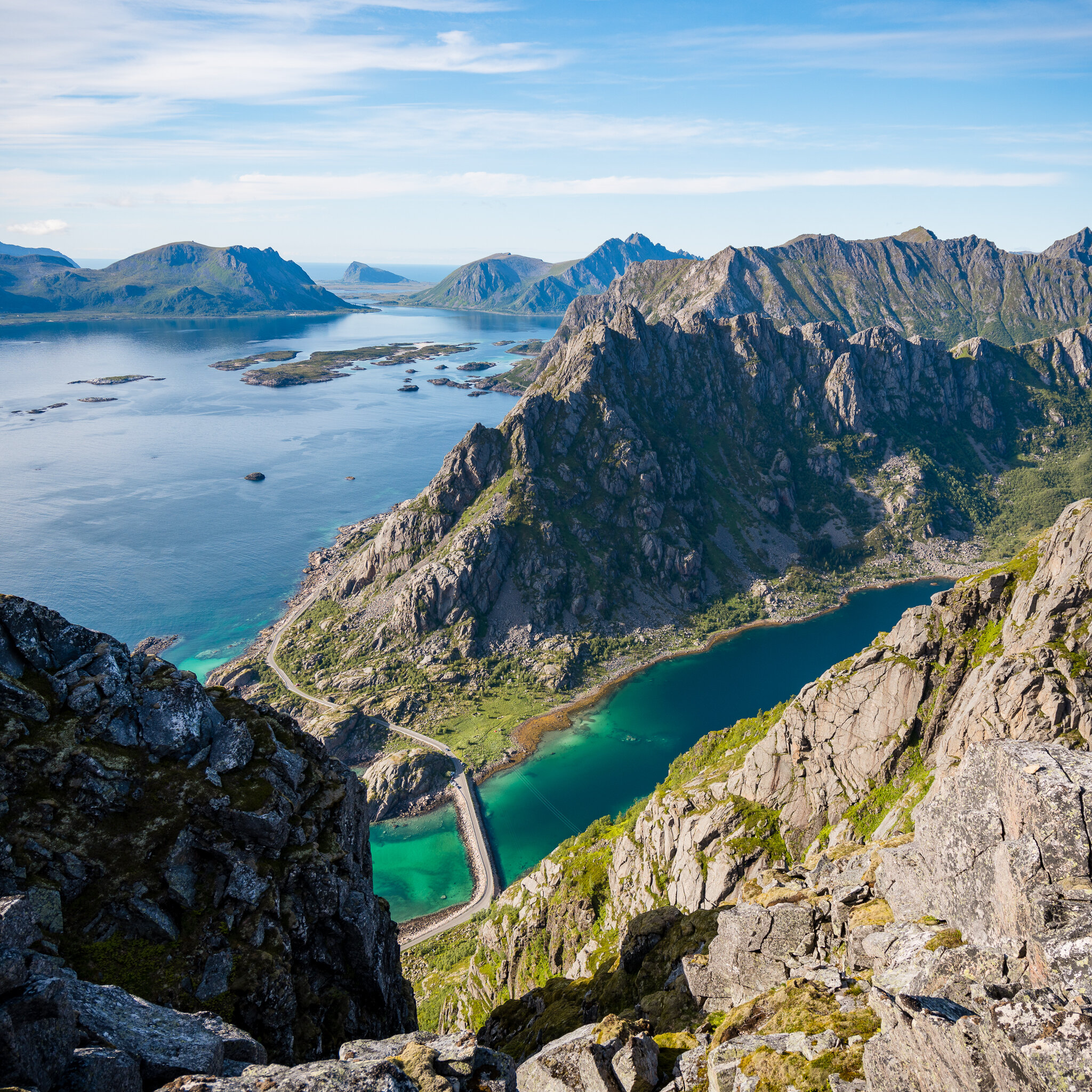 Hanging rock hike in Lofoten Norway