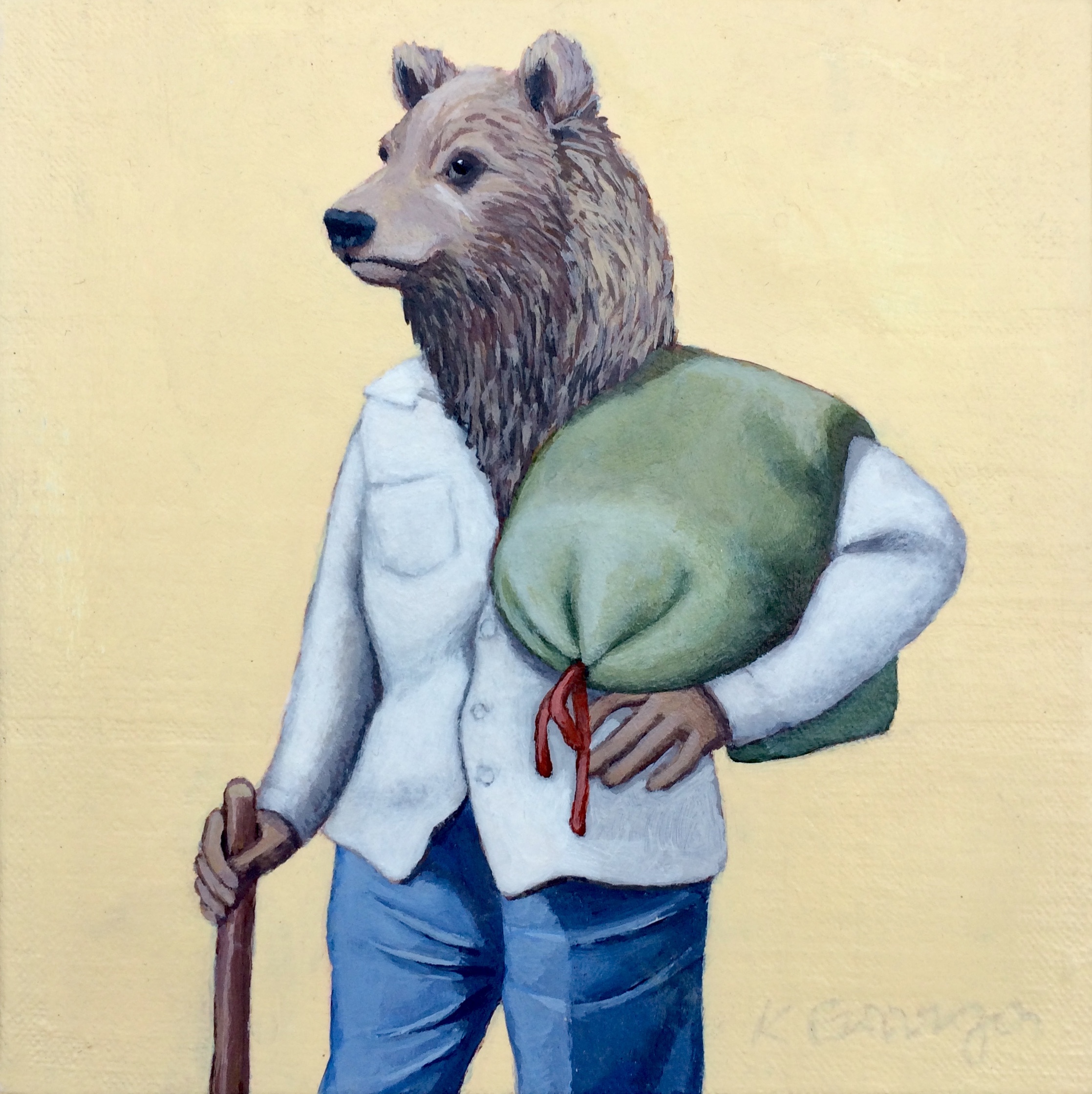 Emma Takes a Hike(for Emma Gatewood), acrylic on linen, 6” x 6”(sold)
