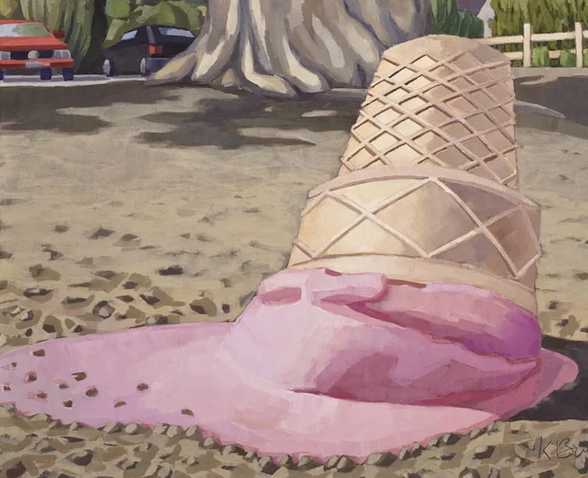 Dropped Strawberry, acrylic on linen, 21” x 26” (SOLD)