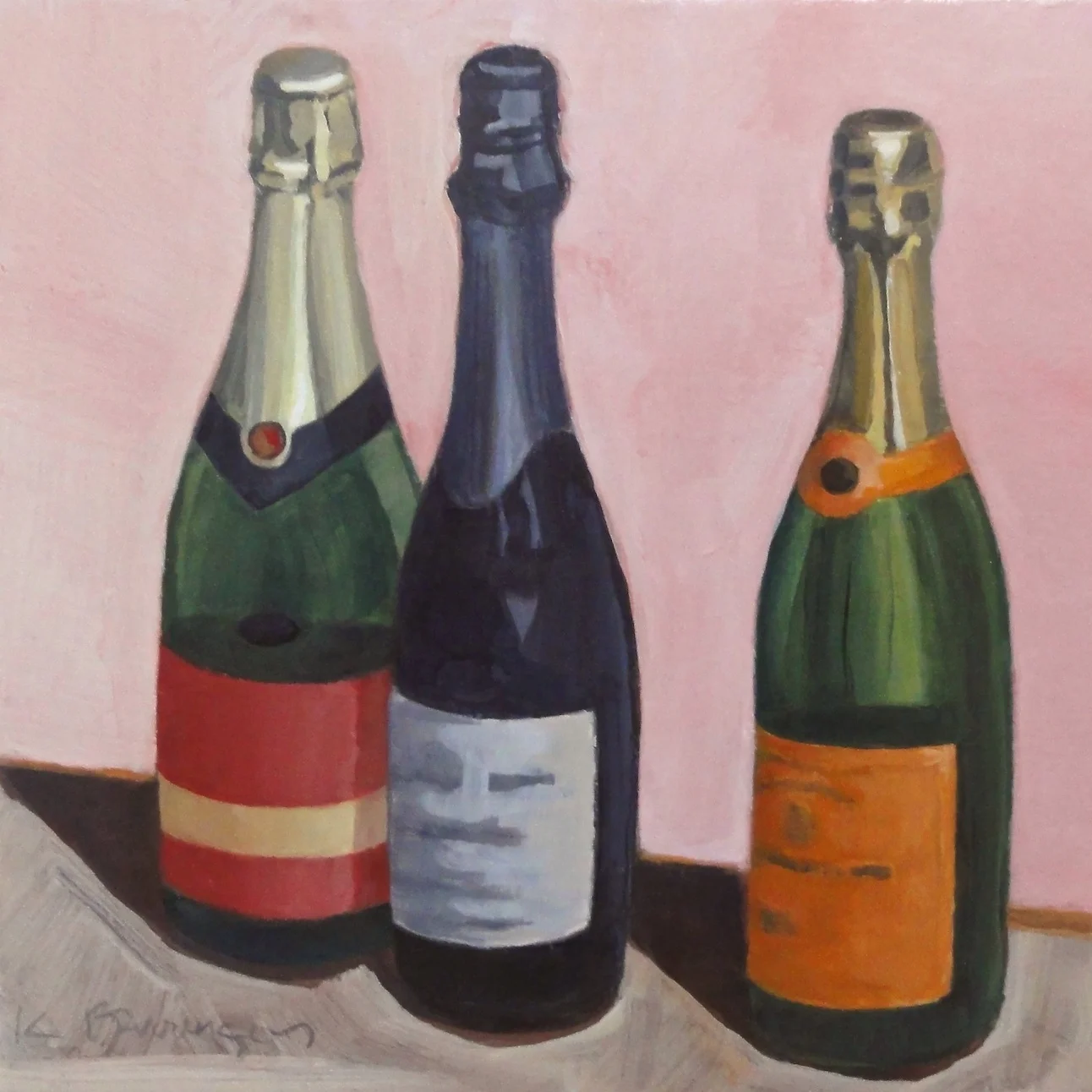 Pink Champagne, acrylic on panel, 6” x 6” (SOLD)