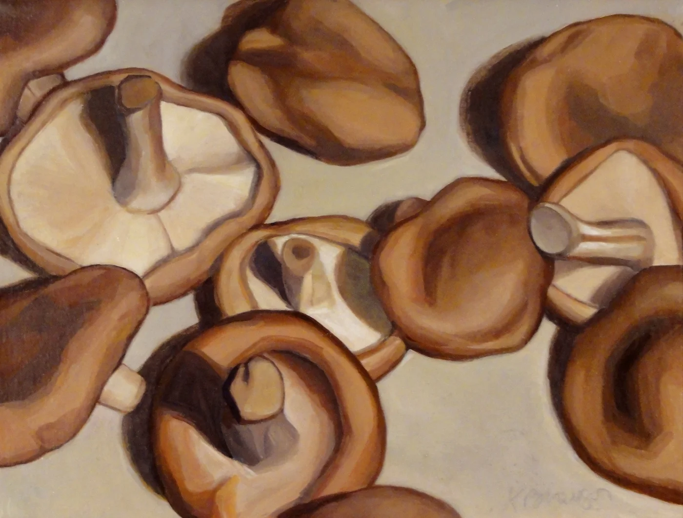 Shiitakes, acrylic on linen, 9” x 12” (SOLD)