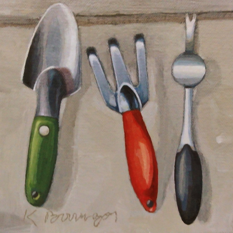 Garden Tools, acrylic on linen, 6” x 6” (SOLD)