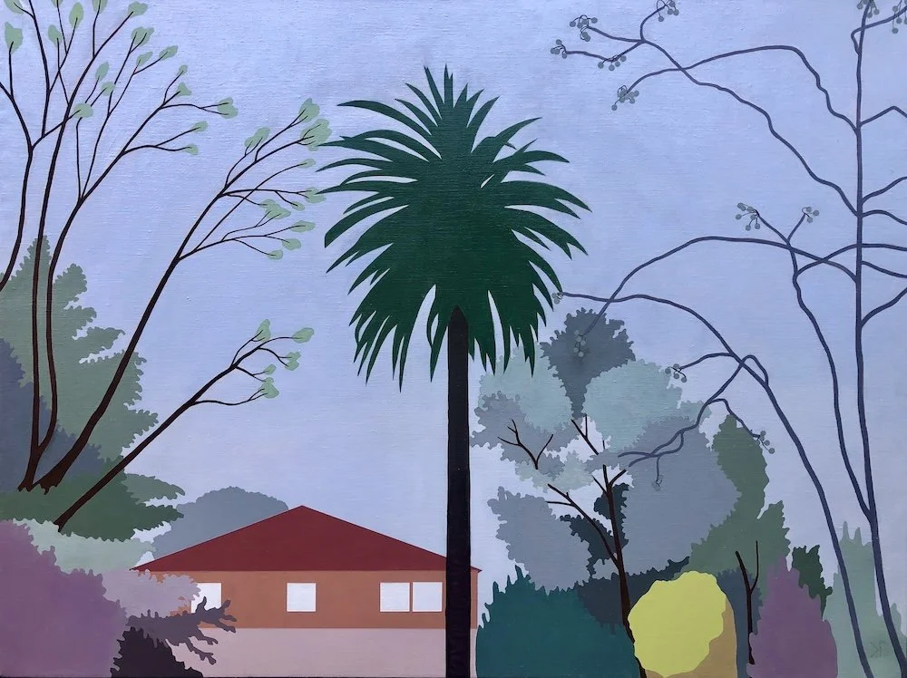 Red House with Palm Tree, acrylic on linen, 30x40 inches (sold)